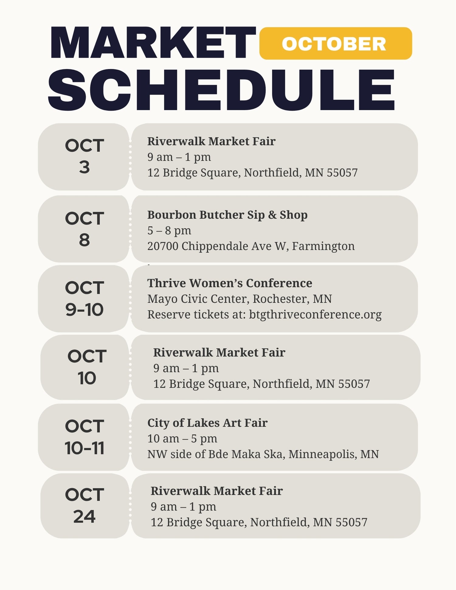 October Markets & Events